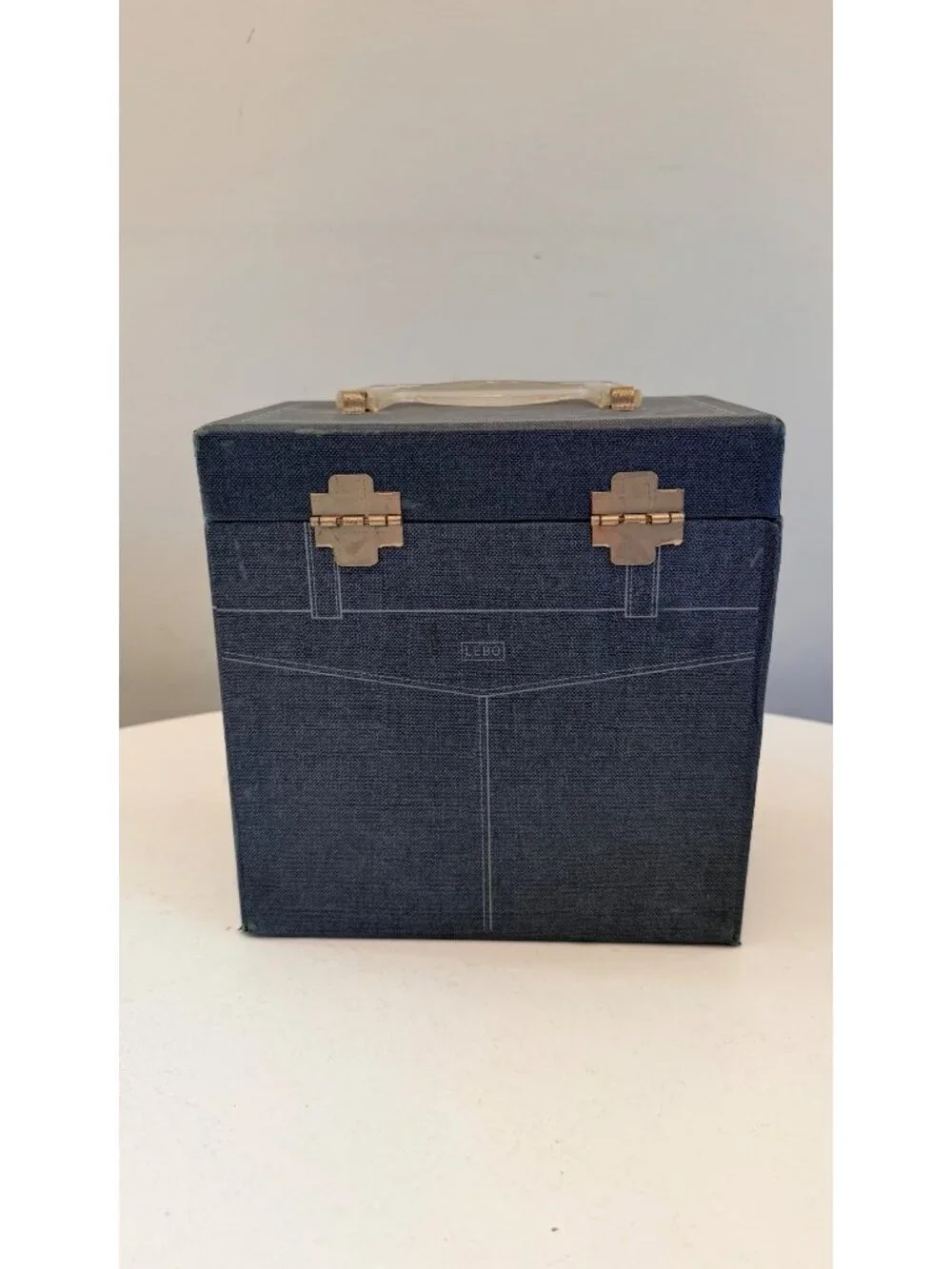 Vintage Lebo Blue 45 RPM Vinyl Record Storage Box With Metal Latch & Handle